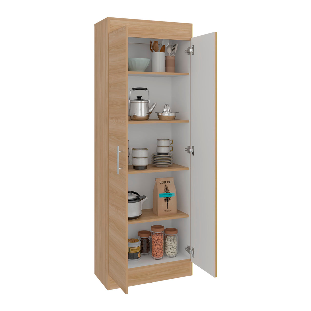 Alacena Nepal Fresno y Blanco 60x170cm con Dos Puertas - ALACENAS Y MUEBLES MICROONDAS | Bylmo