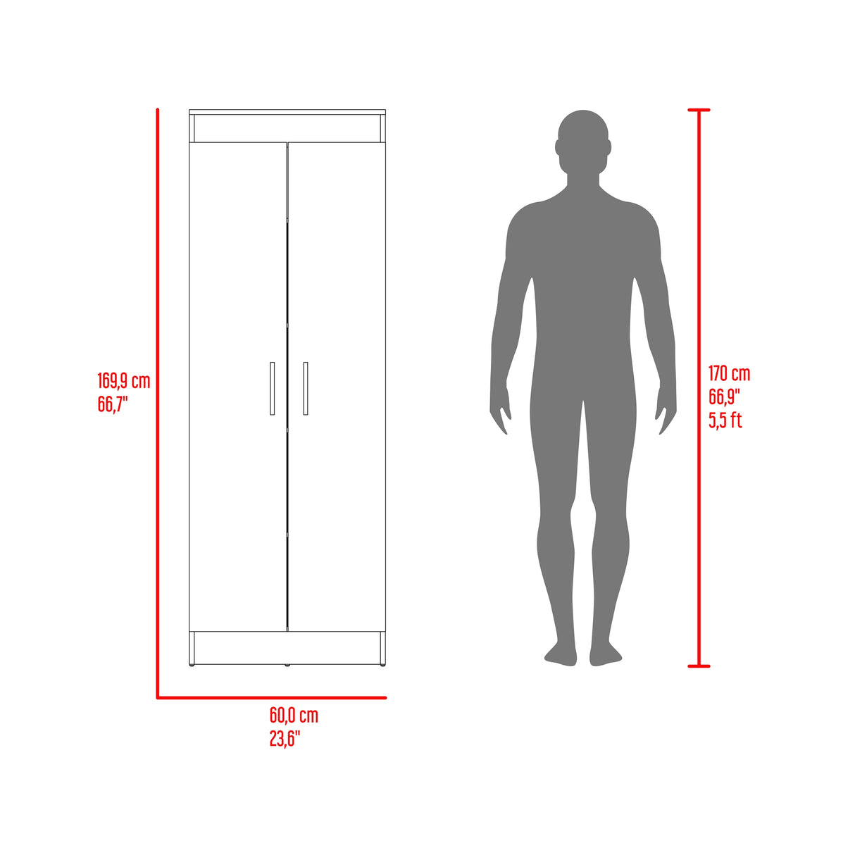 Alacena Nepal Fresno y Blanco 60x170cm con Dos Puertas - ALACENAS Y MUEBLES MICROONDAS | Bylmo