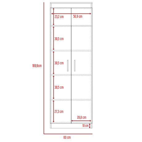 Alacena Nepal Fresno y Blanco 60x170cm con Dos Puertas - ALACENAS Y MUEBLES MICROONDAS | Bylmo