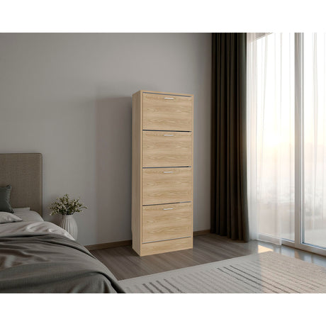 Zapatero Z 51 Fresno y Blanco 52x140.6cm Vertical de Cuatro Niveles para Ocho pares de Zapatos - ZAPATEROS | Bylmo