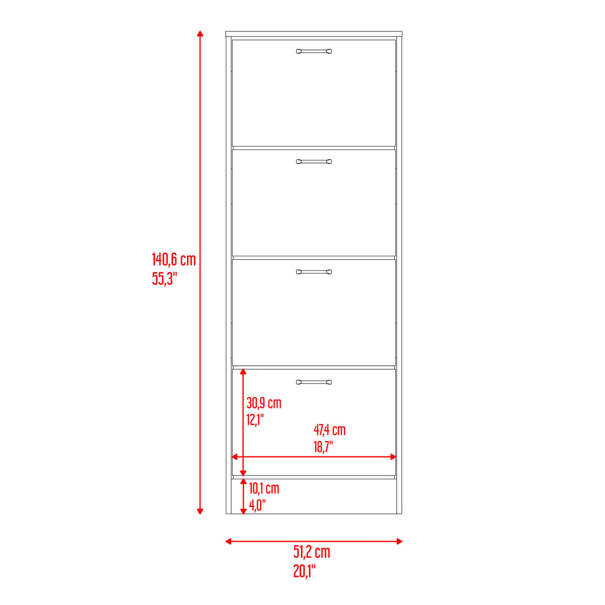 Zapatero Z 51 Fresno y Blanco 52x140.6cm Vertical de Cuatro Niveles para Ocho pares de Zapatos - ZAPATEROS | Bylmo