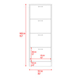 Zapatero Z 51 Fresno y Blanco 52x140.6cm Vertical de Cuatro Niveles para Ocho pares de Zapatos - ZAPATEROS | Bylmo