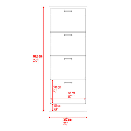 Zapatero Z 51 Fresno y Blanco 52x140.6cm Vertical de Cuatro Niveles para Ocho pares de Zapatos - ZAPATEROS | Bylmo