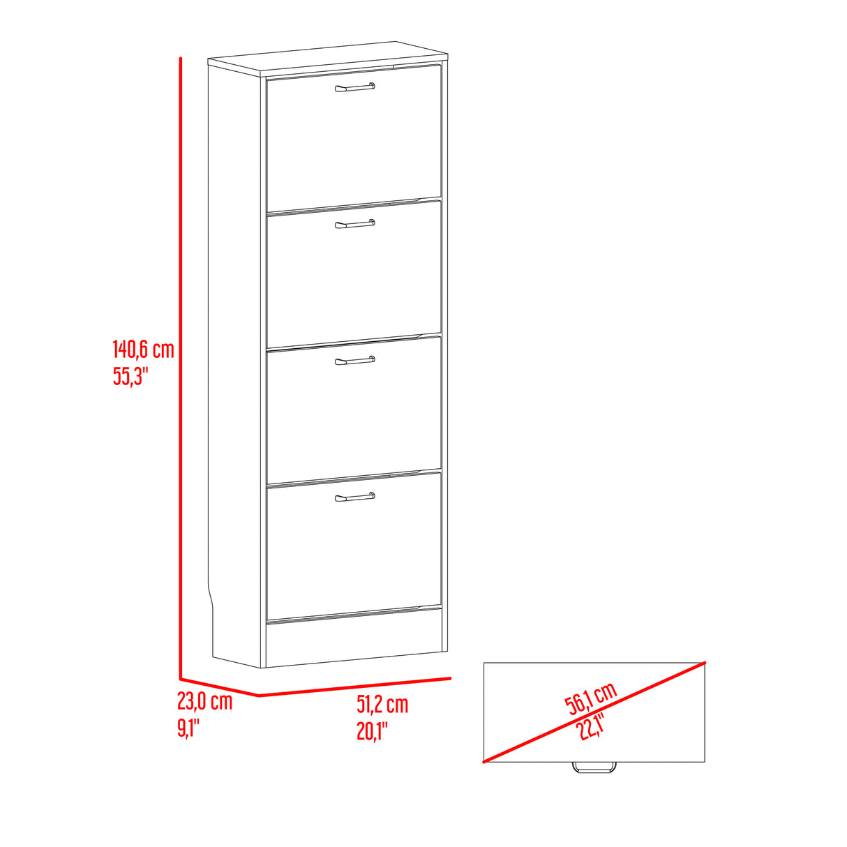 Zapatero Z 51 Fresno y Blanco 52x140.6cm Vertical de Cuatro Niveles para Ocho pares de Zapatos - ZAPATEROS | Bylmo