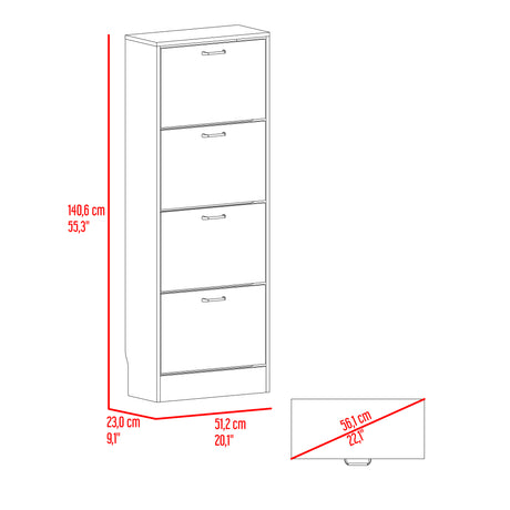 Zapatero Z 51 Fresno y Blanco 52x140.6cm Vertical de Cuatro Niveles para Ocho pares de Zapatos - ZAPATEROS | Bylmo