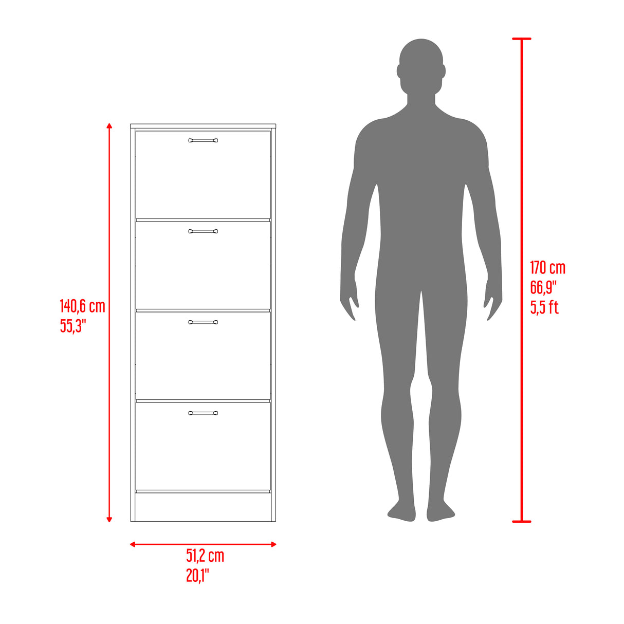 Zapatero Z 51 Fresno y Blanco 52x140.6cm Vertical de Cuatro Niveles para Ocho pares de Zapatos - ZAPATEROS | Bylmo