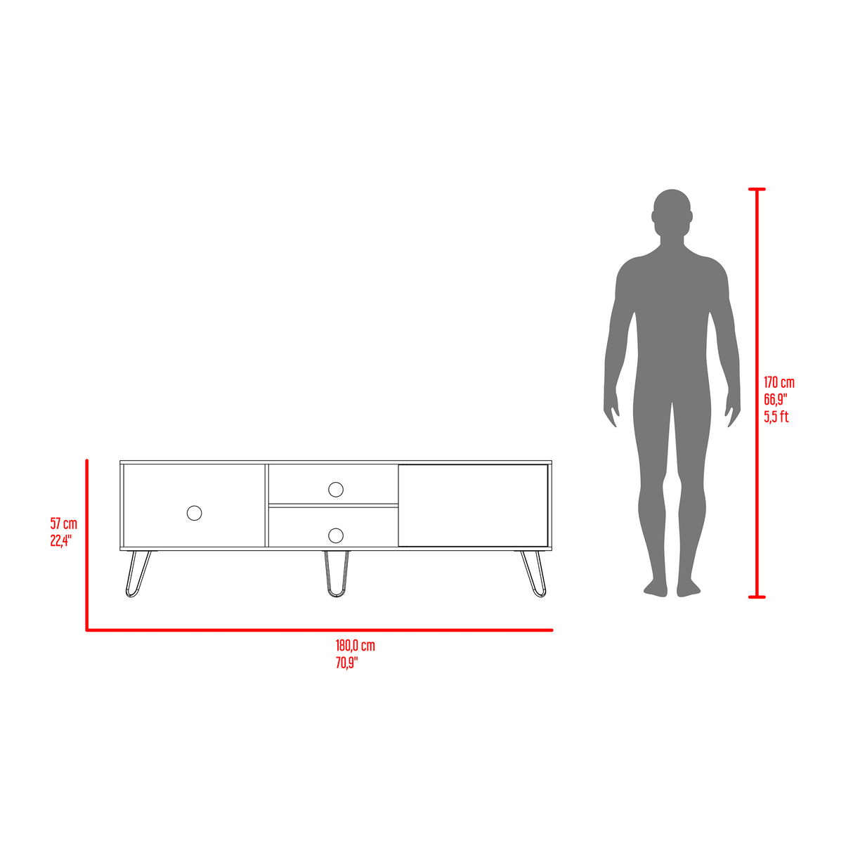 Mesa para TV Andorra Z Avellana 180x58cm Para TV Hasta 75 Pulgadas con Un Cajón y con Ranuras para Cables - MUEBLES DE TV | Bylmo