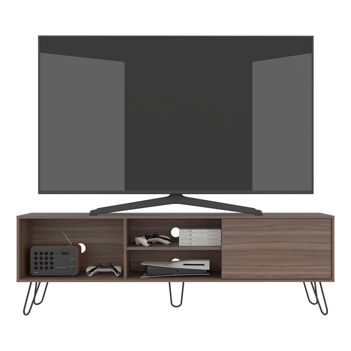 Mesa para TV Andorra Z Avellana 180x58cm Para TV Hasta 75 Pulgadas con Un Cajón y con Ranuras para Cables - MUEBLES DE TV | Bylmo