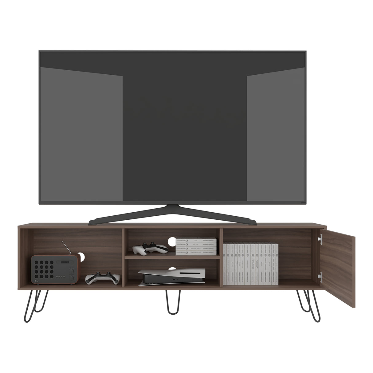 Mesa para TV Andorra Z Avellana 180x58cm Para TV Hasta 75 Pulgadas con Un Cajón y con Ranuras para Cables - MUEBLES DE TV | Bylmo