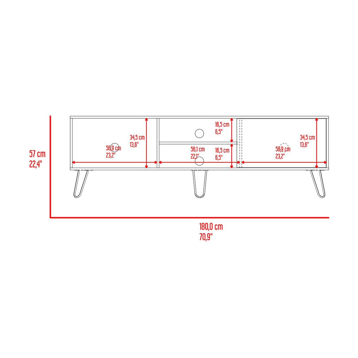 Mesa para TV Andorra Z Avellana 180x58cm Para TV Hasta 75 Pulgadas con Un Cajón y con Ranuras para Cables - MUEBLES DE TV | Bylmo