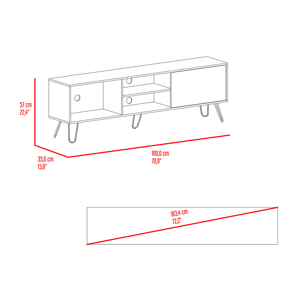 Mesa para TV Andorra Z Avellana 180x58cm Para TV Hasta 75 Pulgadas con Un Cajón y con Ranuras para Cables - MUEBLES DE TV | Bylmo