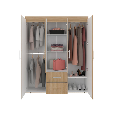 Closet Bariloche Eco Fresno y Blanco 150.3x177.9cm Con Dos Cajones y Cuatro Puertas - CLOSETS | Bylmo