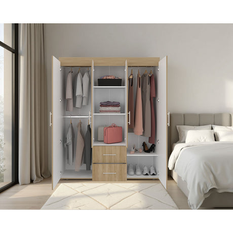Closet Bariloche Eco Fresno y Blanco 150.3x177.9cm Con Dos Cajones y Cuatro Puertas - CLOSETS | Bylmo