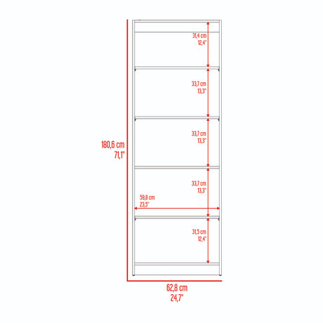 Estantería Home Fresno y Blanco 63x181cm con Cinco Compartimientos - BIBLIOTECAS Y ESTANTERIAS | Bylmo