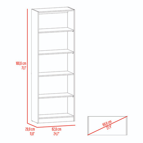 Estantería Home Fresno y Blanco 63x181cm con Cinco Compartimientos - BIBLIOTECAS Y ESTANTERIAS | Bylmo