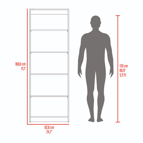 Estantería Home Fresno y Blanco 63x181cm con Cinco Compartimientos - BIBLIOTECAS Y ESTANTERIAS | Bylmo