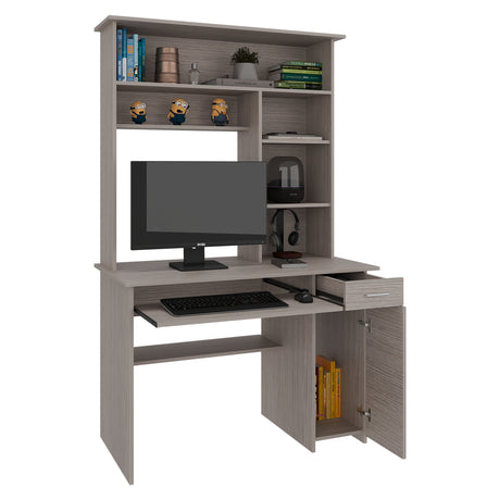 Centro de Computo Minka Gris Positano 110x180.7cm con Cajón y Entrepaños - ESCRITORIOS | Bylmo