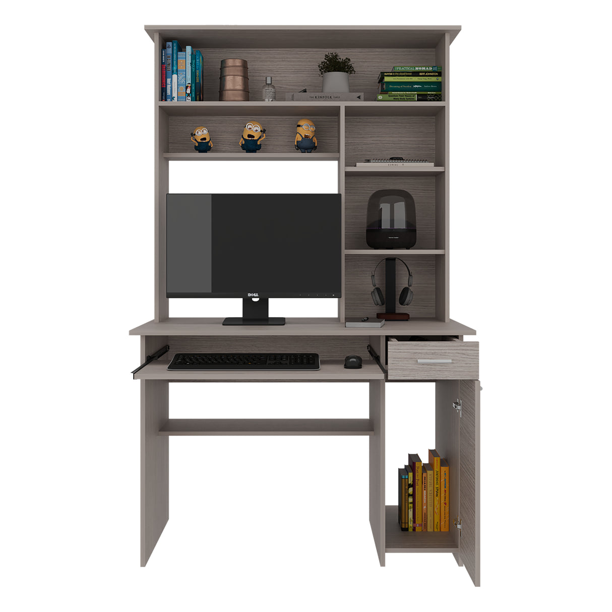 Centro de Computo Minka Gris Positano 110x180.7cm con Cajón y Entrepaños - ESCRITORIOS | Bylmo