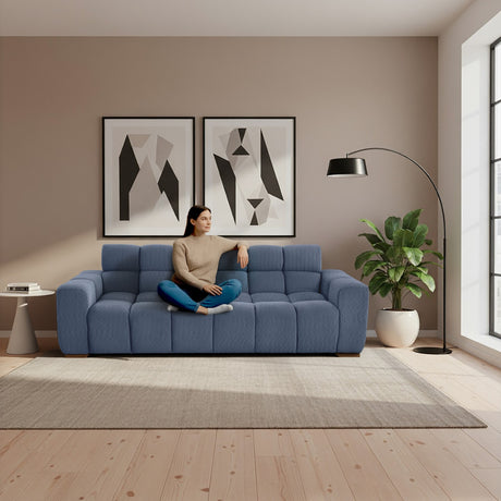 Sofá Cama Miami Indigo y Matiz Caoba 228x78cm De Tres Puestos Reclinable y Tapizado Capitoneado - SOFAS Y POLTRONAS | Bylmo