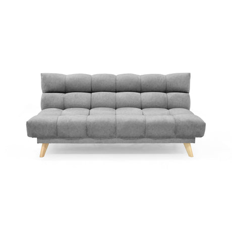 Sofá Cama Nubo Gris y Matiz Natural 178x82cm De Tres Puestos Reclinable y Tapizado Capitoneado - SOFAS Y POLTRONAS | Bylmo