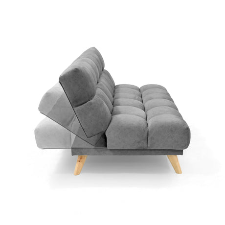 Sofá Cama Nubo Gris y Matiz Natural 178x82cm De Tres Puestos Reclinable y Tapizado Capitoneado - SOFAS Y POLTRONAS | Bylmo