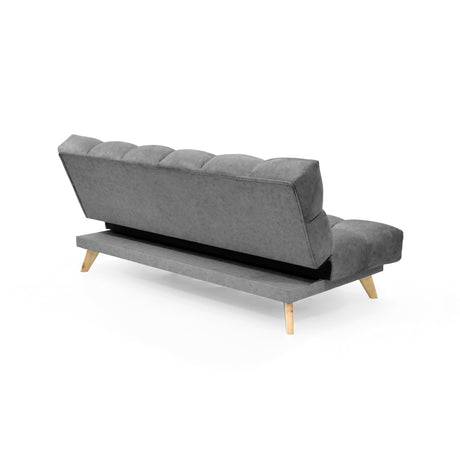 Sofá Cama Nubo Gris y Matiz Natural 178x82cm De Tres Puestos Reclinable y Tapizado Capitoneado - SOFAS Y POLTRONAS | Bylmo