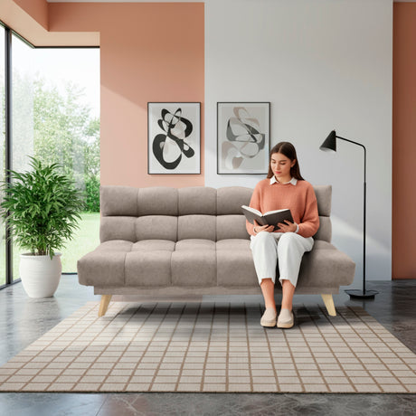 Sofá Cama Nubo Taupe y Matiz Natural 178x82cm De Tres Puestos Reclinable y Tapizado Capitoneado - SOFAS Y POLTRONAS | Bylmo