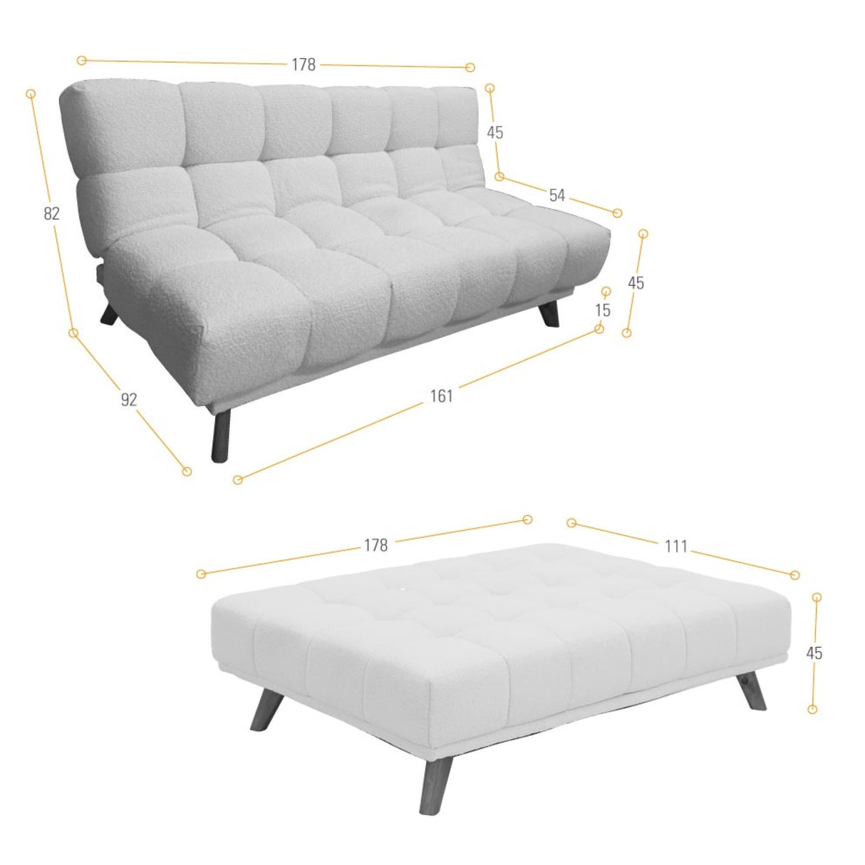 Sofá Cama Nubo Taupe y Matiz Natural 178x82cm De Tres Puestos Reclinable y Tapizado Capitoneado - SOFAS Y POLTRONAS | Bylmo