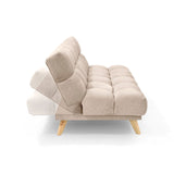Sofá Cama Nubo Beige y Matiz Natural 178x82cm De Tres Puestos Reclinable y Tapizado Capitoneado - SOFAS Y POLTRONAS | Bylmo