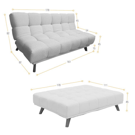Sofá Cama Nubo Beige y Matiz Natural 178x82cm De Tres Puestos Reclinable y Tapizado Capitoneado - SOFAS Y POLTRONAS | Bylmo