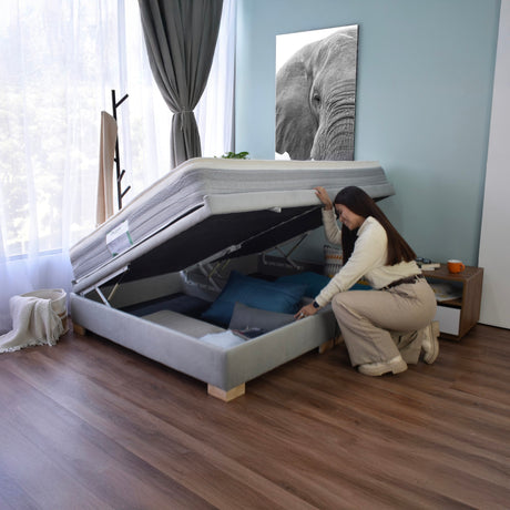 Base Cama Aveiro Plata y Matiz Natura 146x35cm para Colchón Doble 140 X 190 Cm y con Almacenamiento - CAMAS | Bylmo