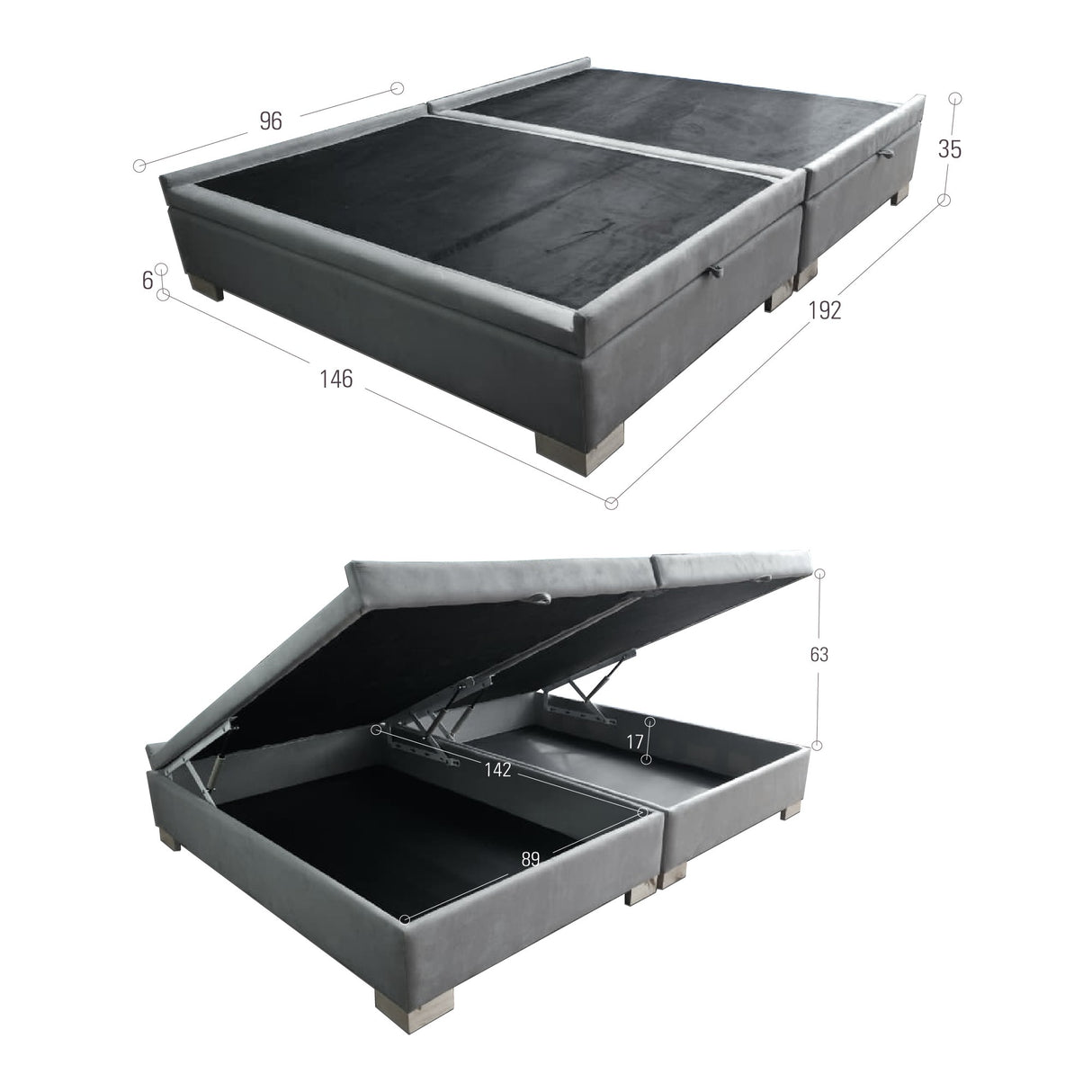 Base Cama Aveiro Plata y Matiz Natura 146x35cm para Colchón Doble 140 X 190 Cm y con Almacenamiento - CAMAS | Bylmo