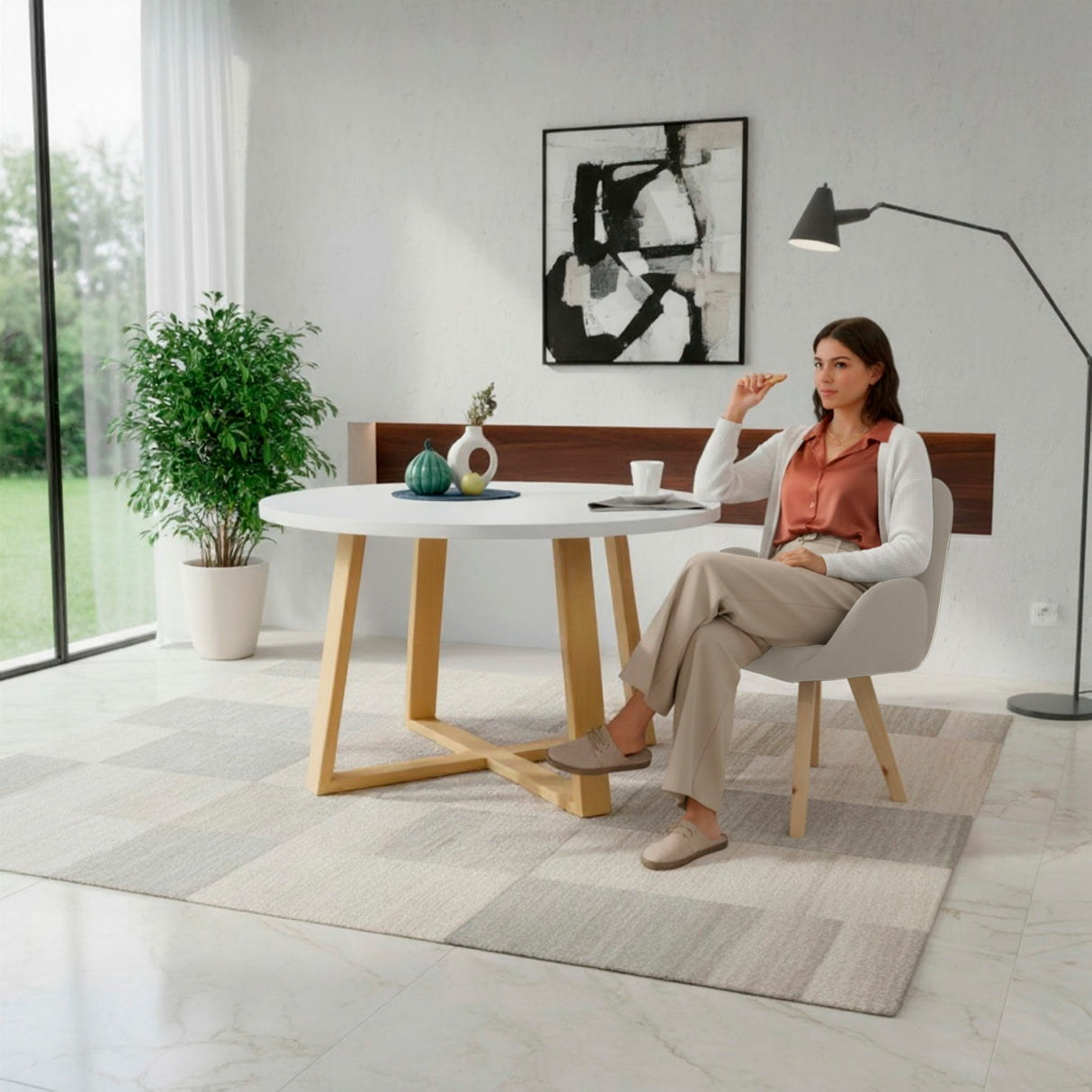 Silla de Comedor Mao Taupe y Matiz Natural 63x86cm con Espaldar y con Apoya Brazos - SILLAS Y BUTACOS | Bylmo