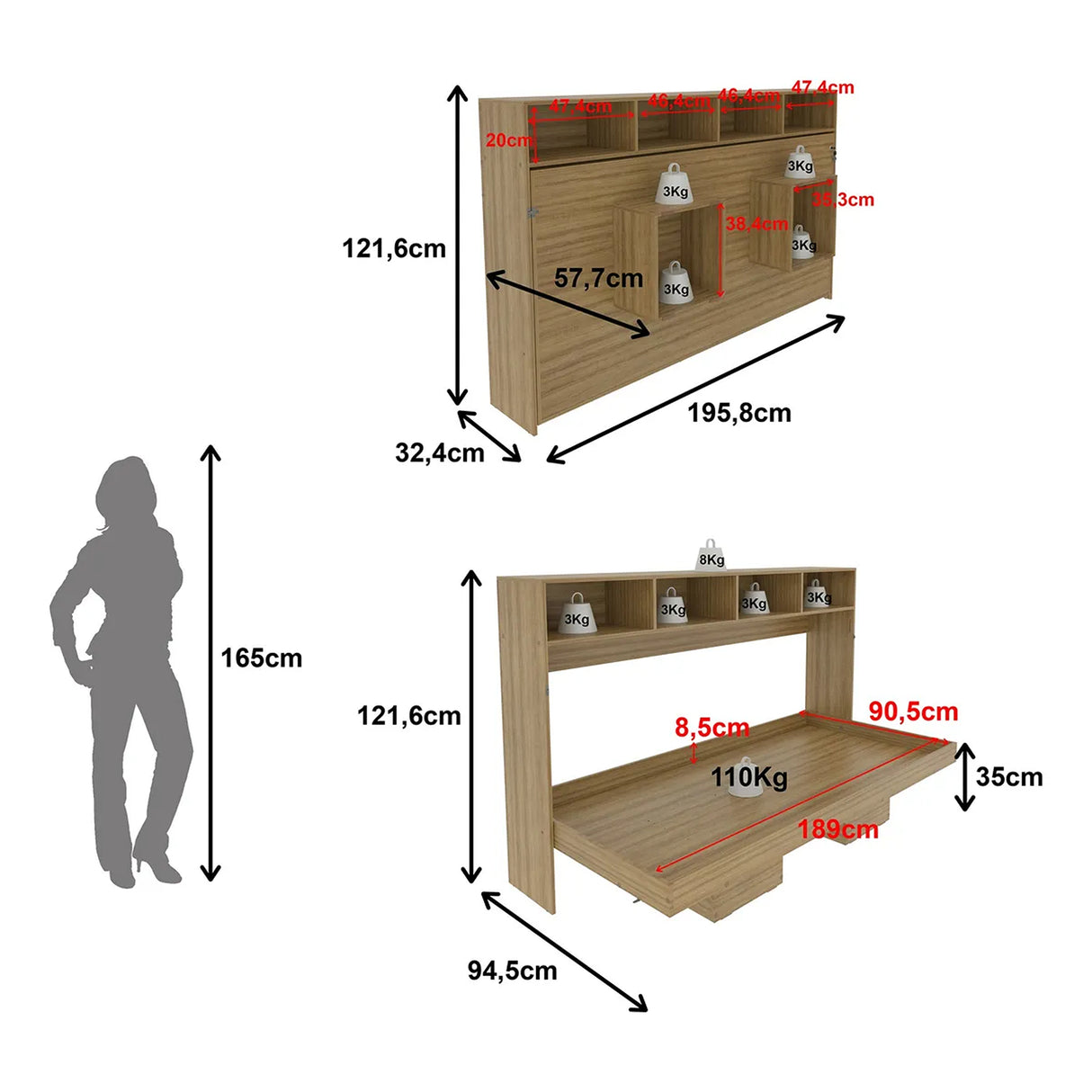 Cama Abatible Toledo Almendra 195.8x121.6cm para Colchón Sencilla 90 X 190 Cm - CAMAS | Bylmo