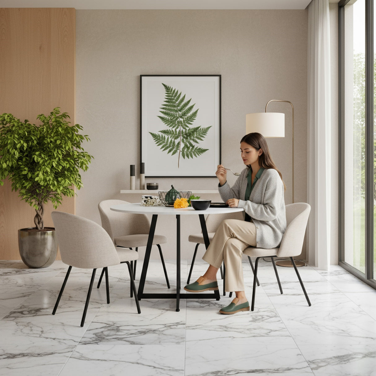 Mesa de Comedor Malawi Blanco 105x76cm Circular de Cuatro Puestos sin Sillas - COMEDORES | Bylmo