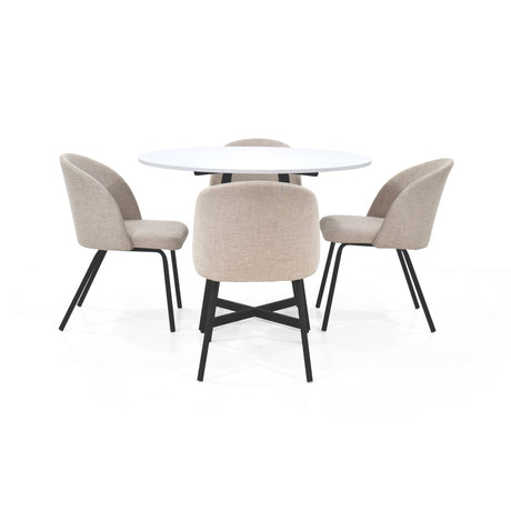 Comedor Malawi Trigo y Blanco 105x76cm Circular de Cuatro Puestos con Cuatro Sillas Osaka - COMEDORES | Bylmo