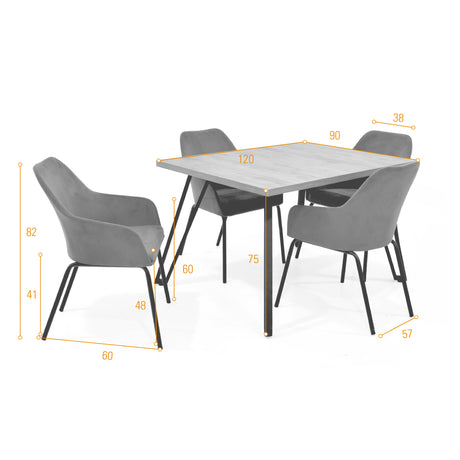 Comedor Forest Gris y Mácula 120x75cm Rectangular de Cuatro Puestos con Cuatro Sillas Mendoza - COMEDORES | Bylmo