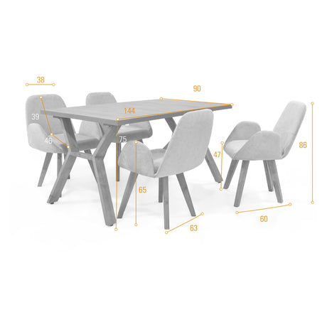 Comedor Nara Taupe y Mácula 144x75cm Rectangular de Cuatro Puestos con Cuatro Sillas Mao - COMEDORES | Bylmo