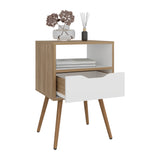 Mesa de Noche Otom Fresno y Blanco 40x63cm con Un Cajón y Un Compartimiento - MESAS DE NOCHE | Bylmo