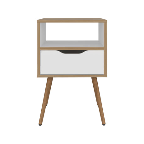 Mesa de Noche Otom Fresno y Blanco 40x63cm con Un Cajón y Un Compartimiento - MESAS DE NOCHE | Bylmo