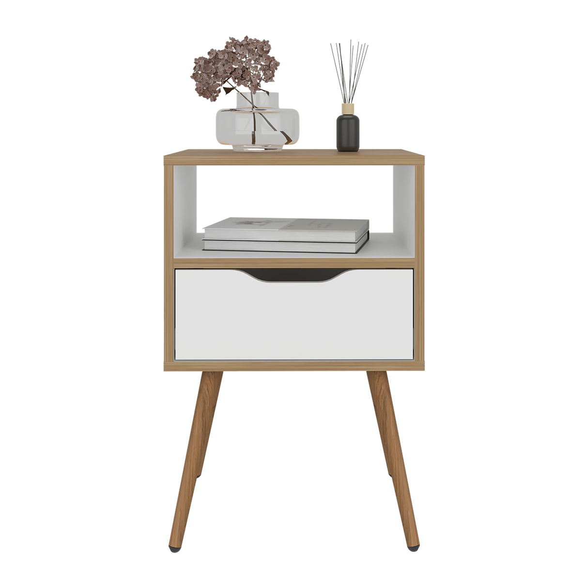 Mesa de Noche Otom Fresno y Blanco 40x63cm con Un Cajón y Un Compartimiento - MESAS DE NOCHE | Bylmo