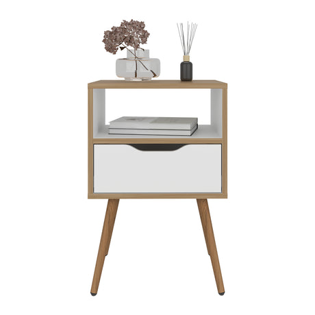 Mesa de Noche Otom Fresno y Blanco 40x63cm con Un Cajón y Un Compartimiento - MESAS DE NOCHE | Bylmo