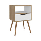 Mesa de Noche Otom Fresno y Blanco 40x63cm con Un Cajón y Un Compartimiento - MESAS DE NOCHE | Bylmo