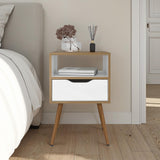 Mesa de Noche Otom Fresno y Blanco 40x63cm con Un Cajón y Un Compartimiento - MESAS DE NOCHE | Bylmo