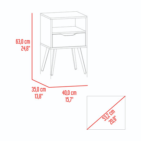Mesa de Noche Otom Fresno y Blanco 40x63cm con Un Cajón y Un Compartimiento - MESAS DE NOCHE | Bylmo