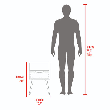 Mesa de Noche Otom Fresno y Blanco 40x63cm con Un Cajón y Un Compartimiento - MESAS DE NOCHE | Bylmo