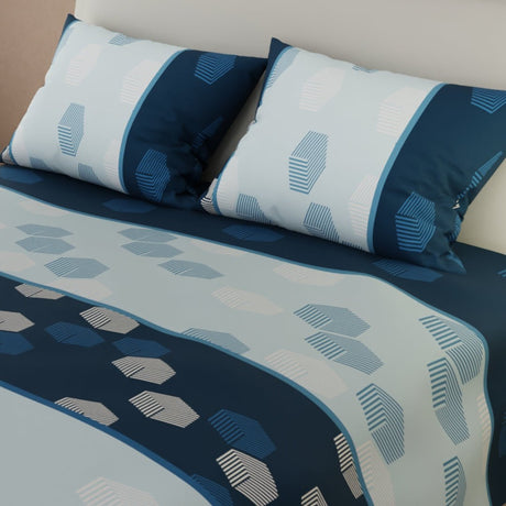 Juego de Sabanas GeoComfort Azul y Blanco Para Cama Queen 160 X 190 Cm de Hexagonos - SABANAS | Bylmo