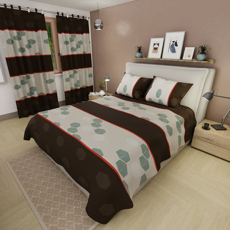 Juego de Sabanas GeoComfort Amarillo y Café Para Cama Semidoble 120 X 190 Cm de Hexagonos - SABANAS | Bylmo