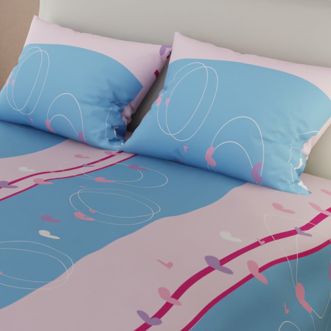 Juego de Sabanas lineas de Amor Entre Corazones Azul Para Cama Queen 160 X 190 Cm de Corazones - SABANAS | Bylmo