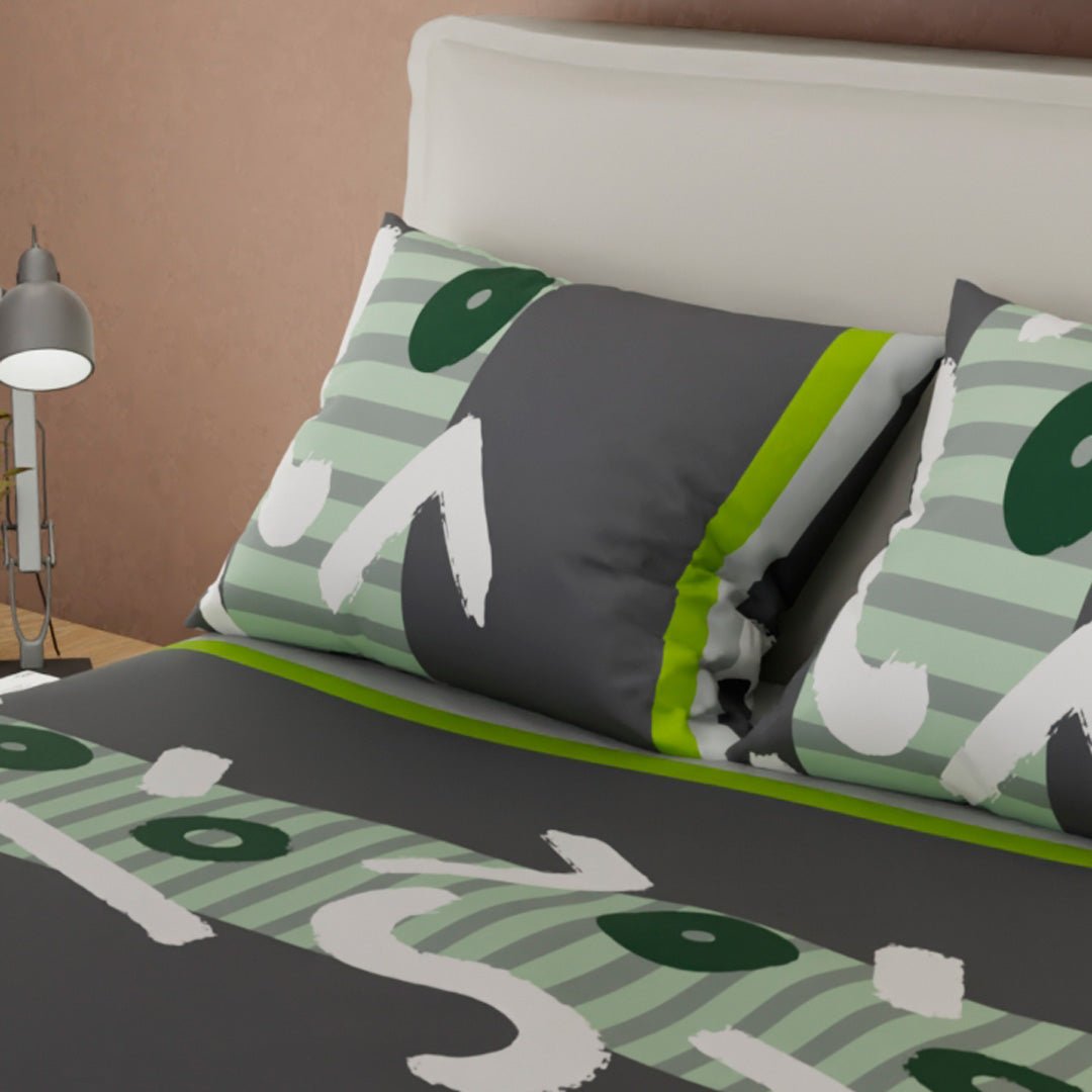 Juego de Sabanas Pinceladas Abstractas Gris y Blanco Para Cama Doble 140 X 190 Cm de Figuras - SABANAS | Bylmo